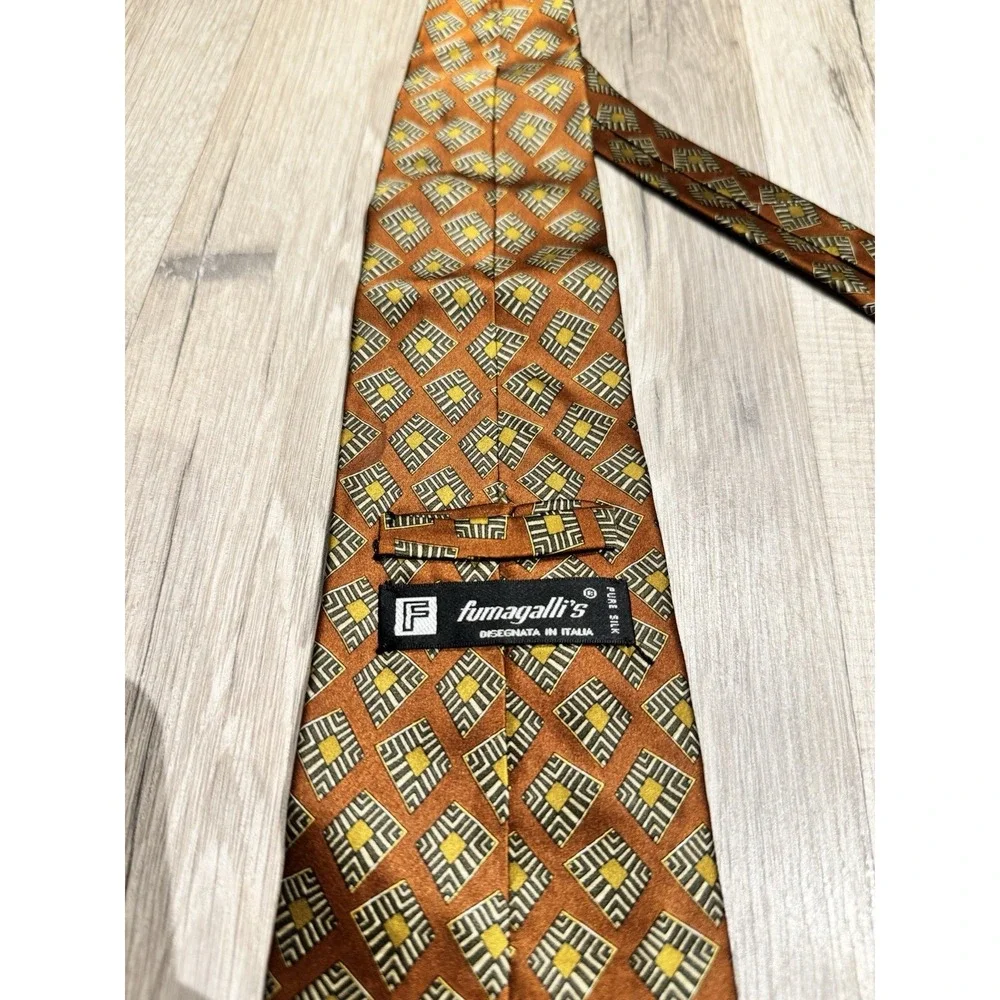 Vintage Fumagalli's 100% Silk Brown/Yellow/Black/White Geometric Made in Italy